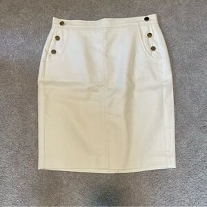 LOFT Off-White Pencil Skirt with Button Accents